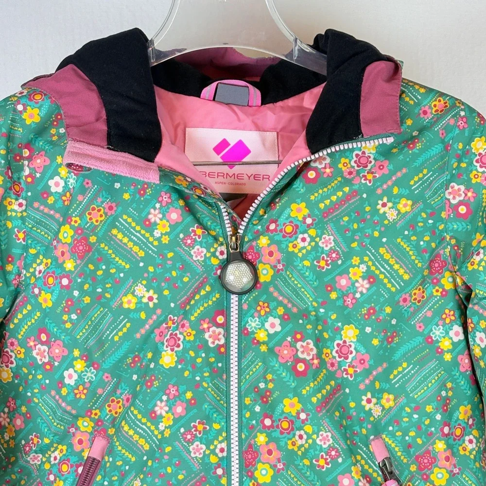 Obermeyer Girls Green Pink Floral I-Grow Snow Ski Suit Jacket Pants Size 8